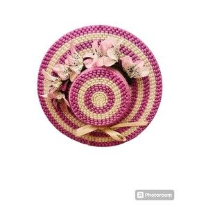 Vintage small handmade wall decor/doll woven hat